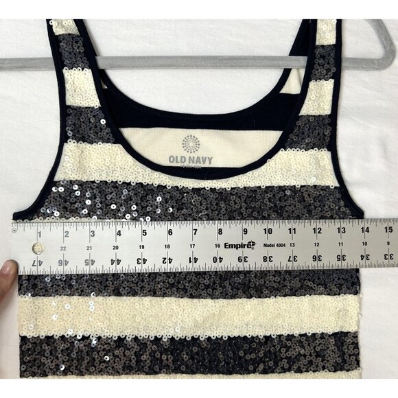 Old Navy Sequin Tank Top Womens M Navy Blue Cream Striped Scoop Neck Layer Party - Picture 4 of 11